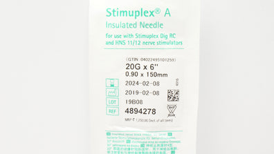 Braun 4894278 Stimuplex A Insulated Ndle. 20G x 6inch (x)